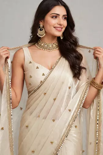 premium saree with ghunghru handwork & mirror lace