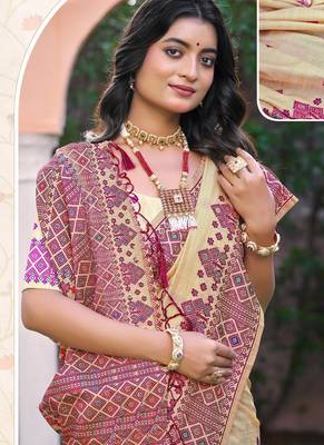 Beige with pink color smart woven designer assam silk saree 2