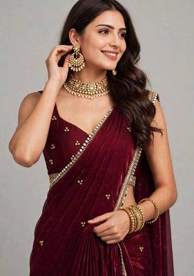designer saree with ghunghru handwork and mirror lace 3