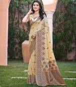 Beige with wine color smart woven designer assam silk saree