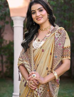 Beige with wine color smart woven designer assam silk saree 2