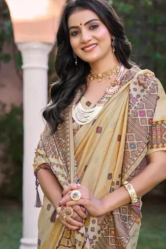 Beige with wine color smart woven designer assam silk saree