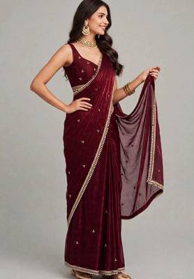 designer saree with ghunghru handwork and mirror lace 4