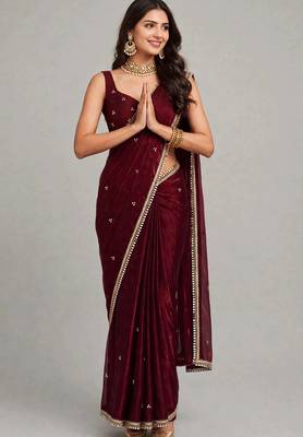 designer saree with ghunghru handwork and mirror lace 5
