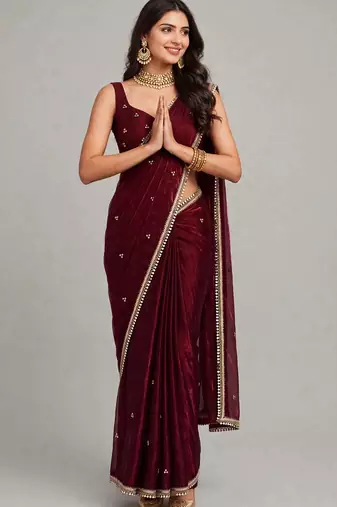 designer saree with ghunghru handwork and mirror lace