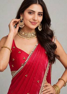 elegant saree with ghunghru handwork & mirror work lace 2