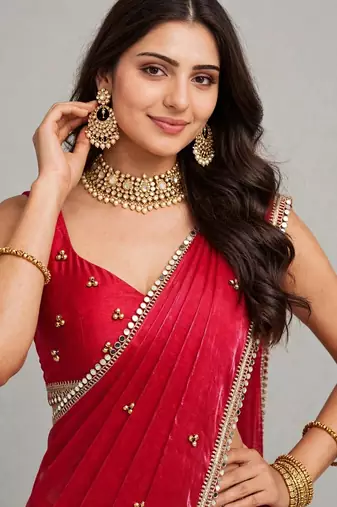 elegant saree with ghunghru handwork & mirror work lace