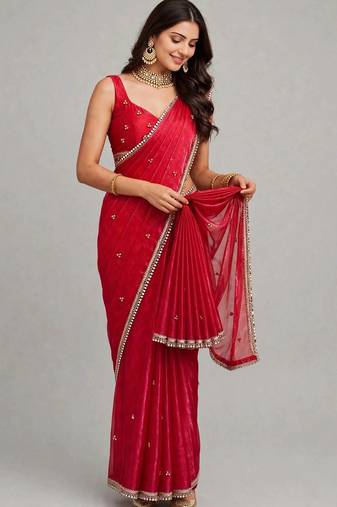 elegant saree with ghunghru handwork & mirror work lace