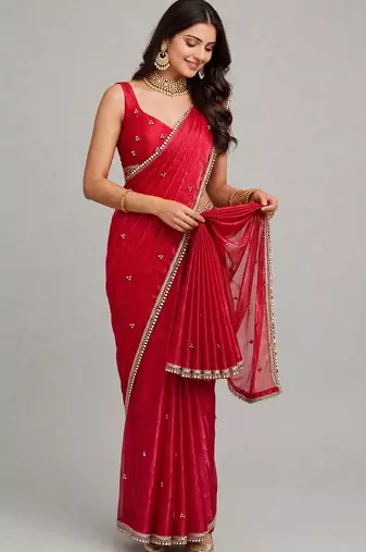 elegant saree with ghunghru handwork & mirror work lace