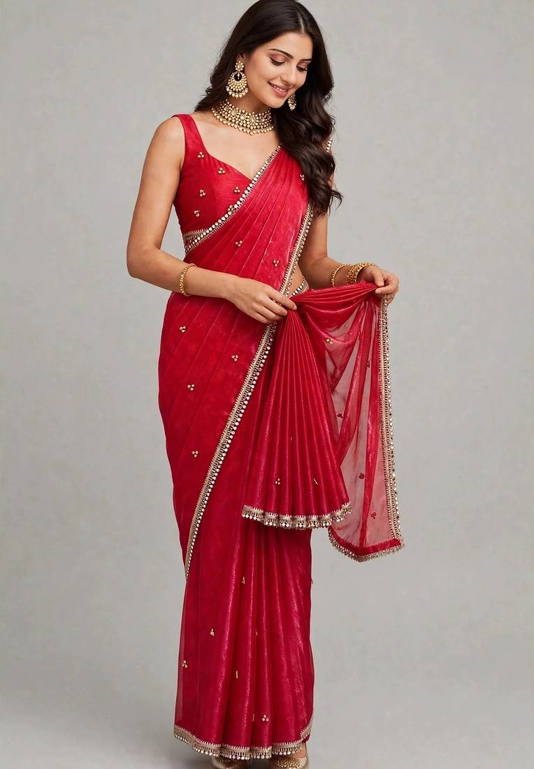 elegant saree with ghunghru handwork & mirror work lace
