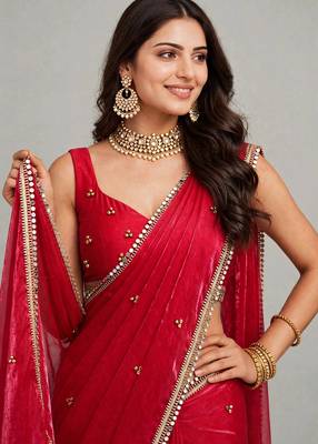 elegant saree with ghunghru handwork & mirror work lace 4