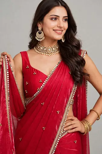 elegant saree with ghunghru handwork & mirror work lace