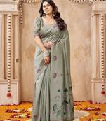 Grey color jute linen beautiful sophisticated rich looks saree