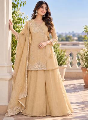 Champagne bead sequin embroidered ready to wear sharara set for wedding 1