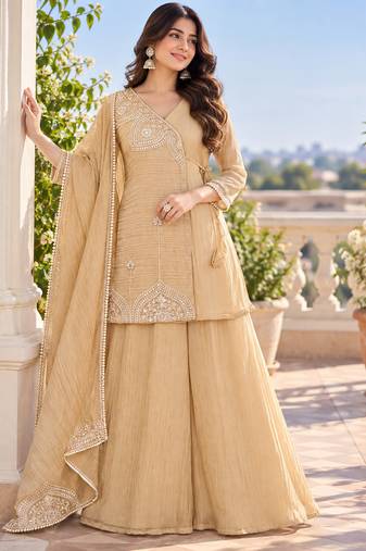 Champagne bead sequin embroidered ready to wear sharara set for wedding