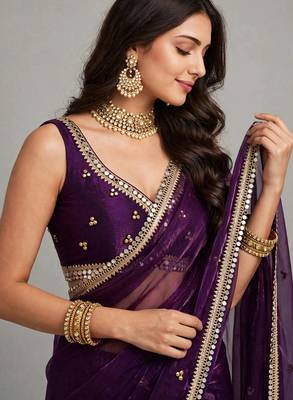 luxury saree with ghunghru handwork and mirror lace 2