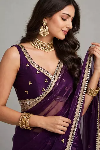 luxury saree with ghunghru handwork and mirror lace