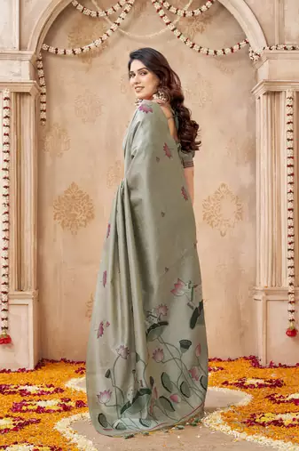 Grey color jute linen beautiful sophisticated rich looks saree