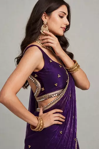 luxury saree with ghunghru handwork and mirror lace