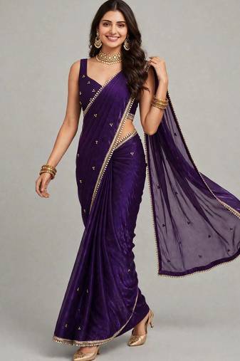 luxury saree with ghunghru handwork and mirror lace