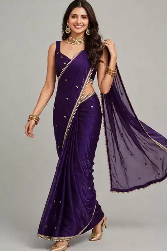 luxury saree with ghunghru handwork and mirror lace