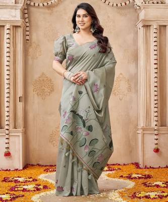 Grey color jute linen beautiful sophisticated rich looks saree 4