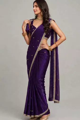 luxury saree with ghunghru handwork and mirror lace