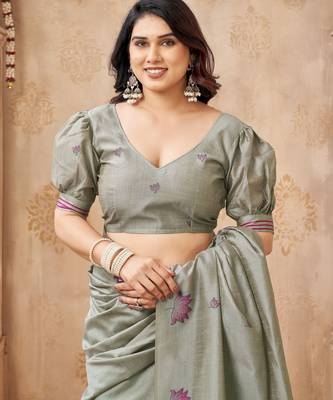 Grey color jute linen beautiful sophisticated rich looks saree 5