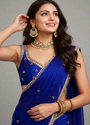 glamorous saree with ghunghru handwork & mirror lace 2