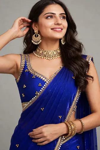 glamorous saree with ghunghru handwork & mirror lace