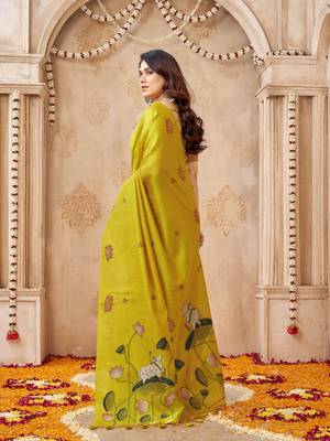Lemon color jute linen beautiful sophisticated rich looks saree 2