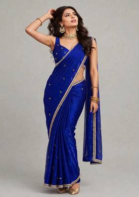 glamorous saree with ghunghru handwork & mirror lace 3