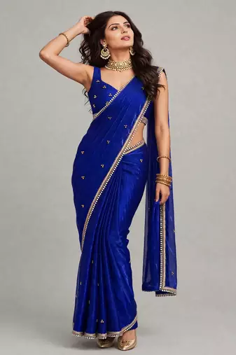 glamorous saree with ghunghru handwork & mirror lace
