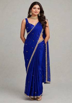 glamorous saree with ghunghru handwork & mirror lace 5