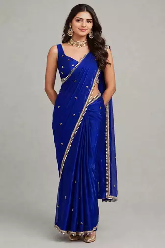 glamorous saree with ghunghru handwork & mirror lace