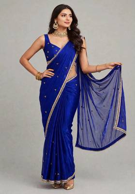 glamorous saree with ghunghru handwork & mirror lace 1