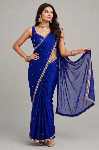 glamorous saree with ghunghru handwork & mirror lace