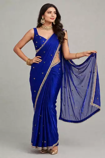 glamorous saree with ghunghru handwork & mirror lace