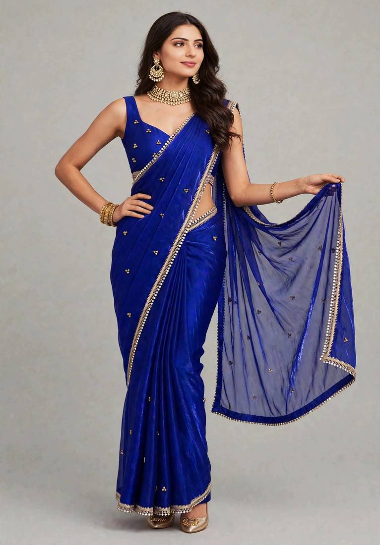 glamorous saree with ghunghru handwork & mirror lace