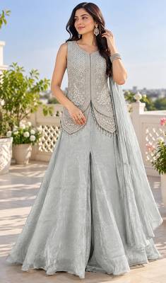 Mint bead sequin embroidered fendi crush koti sharara set for wedding 1