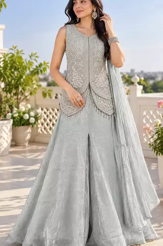 Mint bead sequin embroidered fendi crush koti sharara set for wedding