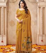 Mustard color jute linen beautiful sophisticated rich looks saree