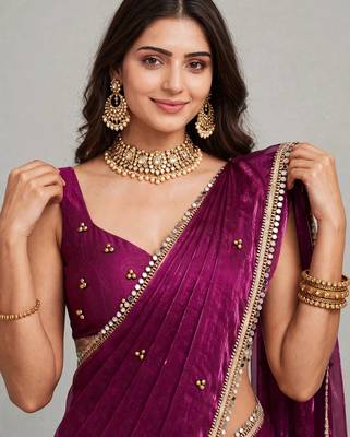 partywear saree with ghunghru handwork and mirror lace 2