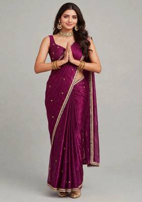partywear saree with ghunghru handwork and mirror lace 3
