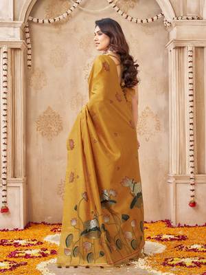 Mustard color jute linen beautiful sophisticated rich looks saree 2