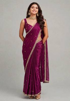 partywear saree with ghunghru handwork and mirror lace 4