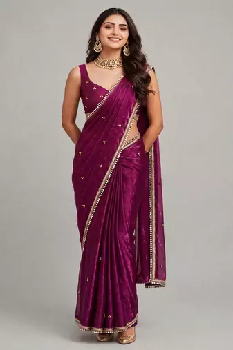 partywear saree with ghunghru handwork and mirror lace