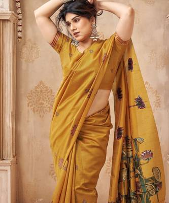 Mustard color jute linen beautiful sophisticated rich looks saree 3