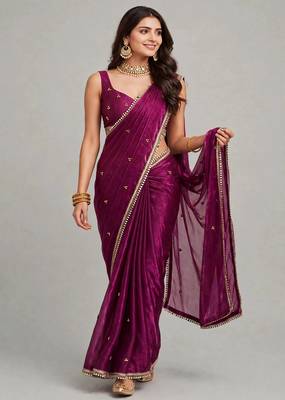 partywear saree with ghunghru handwork and mirror lace 1
