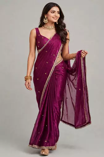 partywear saree with ghunghru handwork and mirror lace